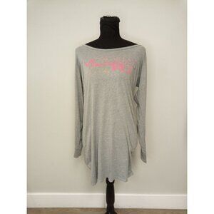 Victoria's Secret Cotton Grey Pink Pajama Long Sleeve Nightshirt Gown Sz Medium